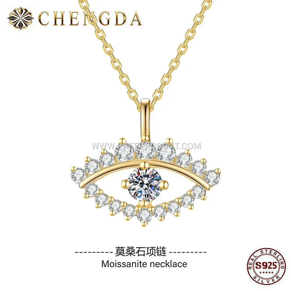 Sterling Silver Evil Eye Pendant Necklace with Moissanite Accent