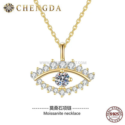 Sterling Silver Evil Eye Pendant Necklace with Moissanite Accent