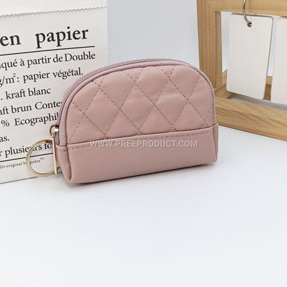 Shell-Shaped PU Diamond-Grid Zip Coin Purse