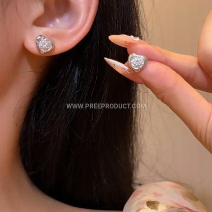 Minimalist Heart Moissanite Silver Stud Earrings