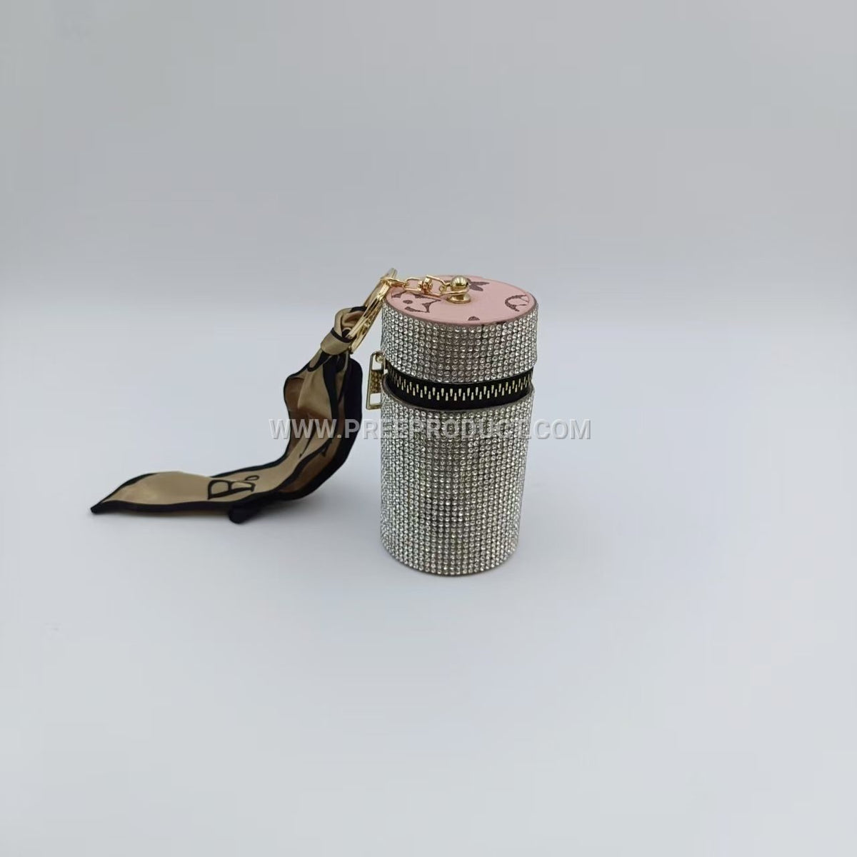 Diamond‑Embellished PU Lipstick Pouch with Keychain