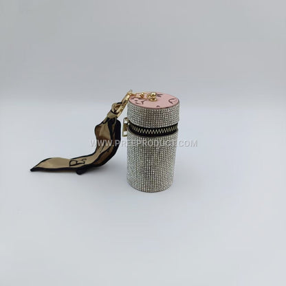 Diamond‑Embellished PU Lipstick Pouch with Keychain