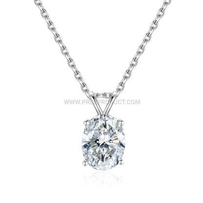 Four Claw Oval Moissanite Solitaire Pendant in 925 Silver