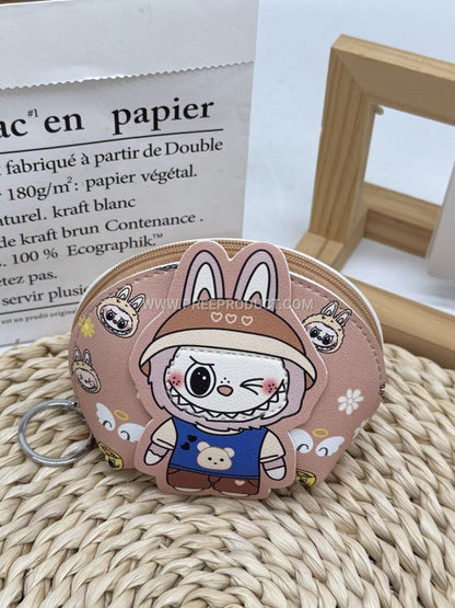 Animal-Print PU Mini Wallet With Key Loop And Cute Shell Charm