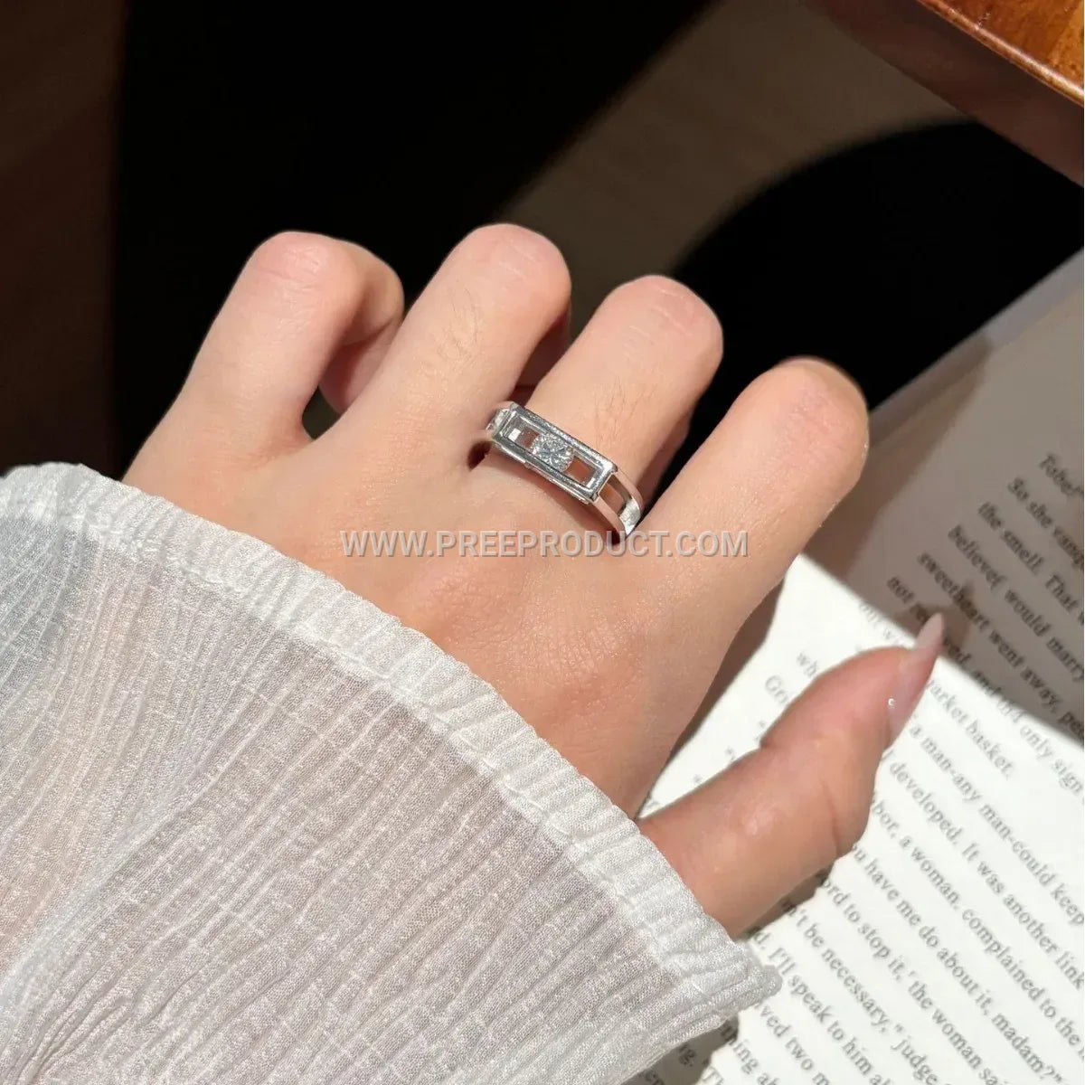 Sliding Square Moissanite Band in Sterling Silver