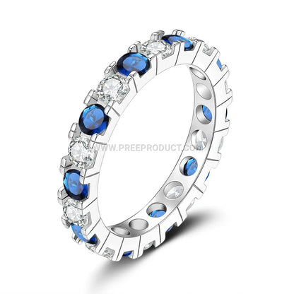 Sterling Silver Geometric Band Ring with Pavé Lab Gemstones