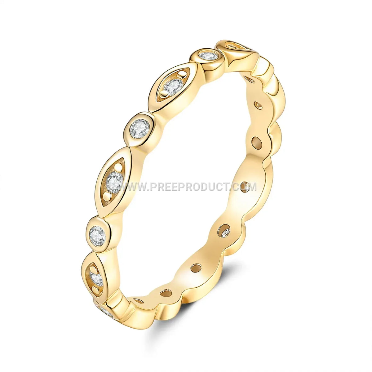 Eye Motif Moissanite Eternity Band Ring in Sterling Silver