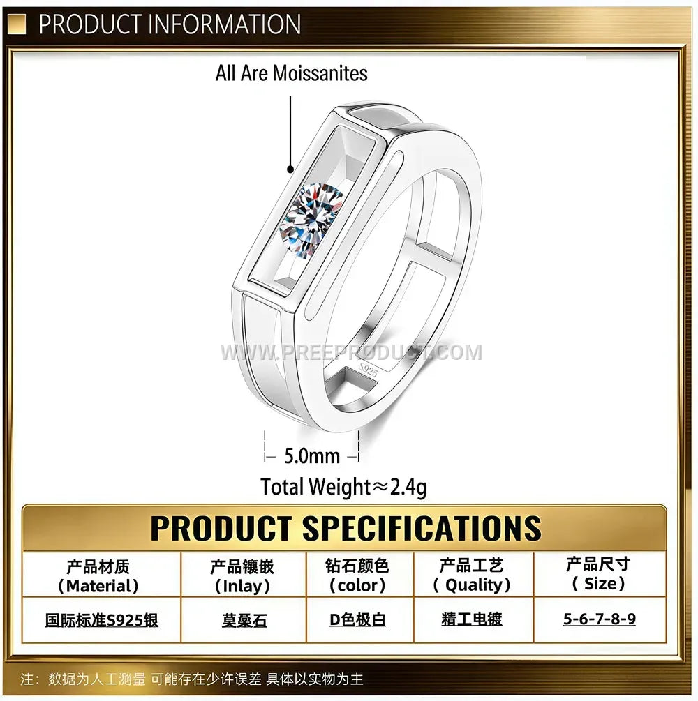 Sliding Square Moissanite Band in Sterling Silver