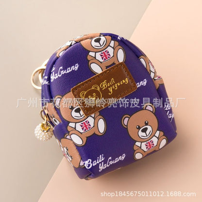 Cute PU Bear Mini Coin Purse with Zipper and Keychain