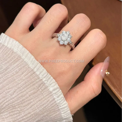 Sterling Silver Sunflower Ring Accented with Sparkling Stones