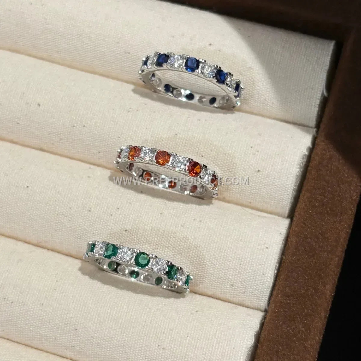 Sterling Silver Geometric Band Ring with Pavé Lab Gemstones