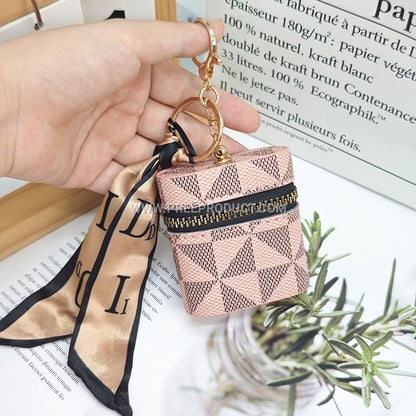 Portable PU Earphone Case with Stylish Keychain