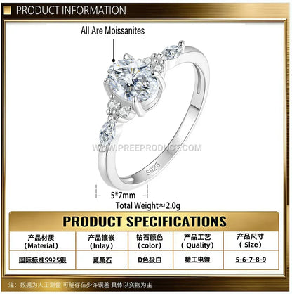 Egg-Shaped Moissanite Solitaire Ring in 925 Sterling Silver