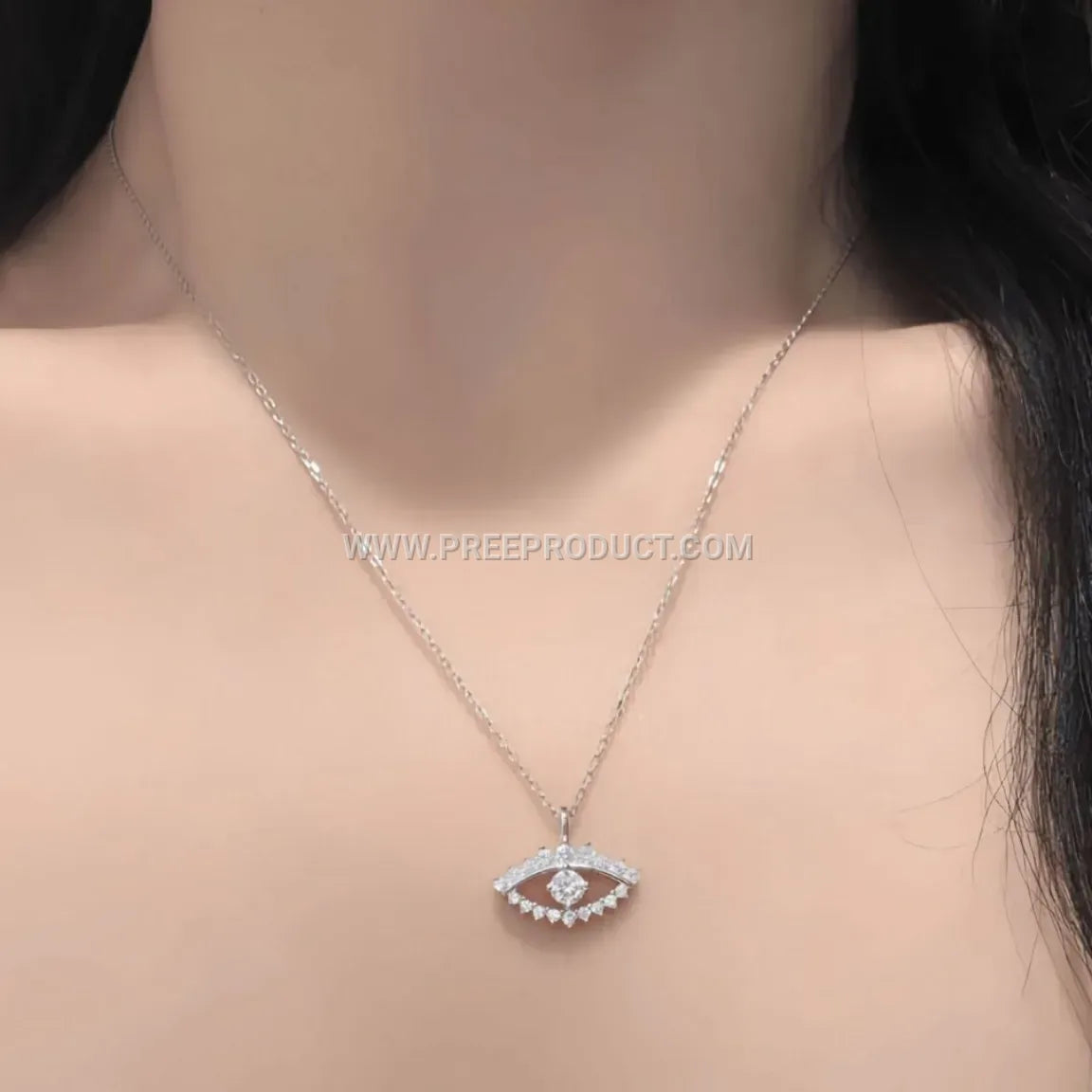 Sterling Silver Evil Eye Pendant Necklace with Moissanite Accent