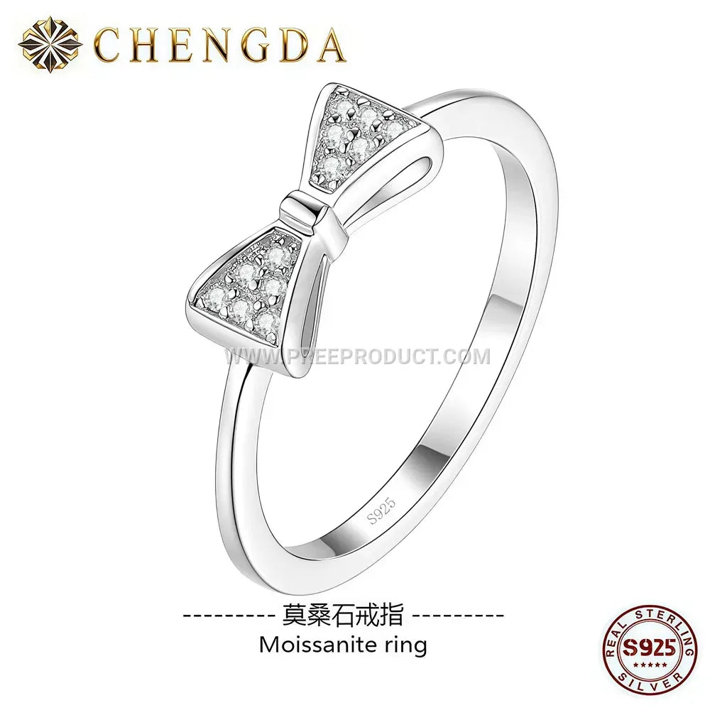 Bowknot Moissanite Sterling Silver Accent Ring