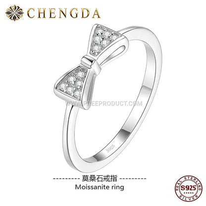 Bowknot Moissanite Sterling Silver Accent Ring