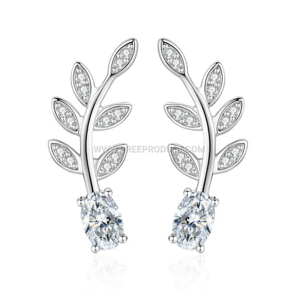 Sterling Silver Olive Leaf Stud Earrings Set with Sparkling Stones