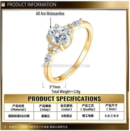 Egg-Shaped Moissanite Solitaire Ring in 925 Sterling Silver