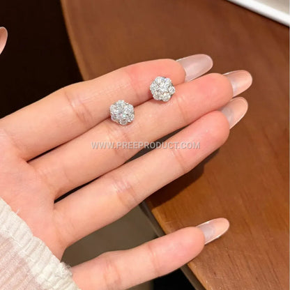 Floral Moissanite Pave Stud Earrings Sterling Silver Hip Hop Style