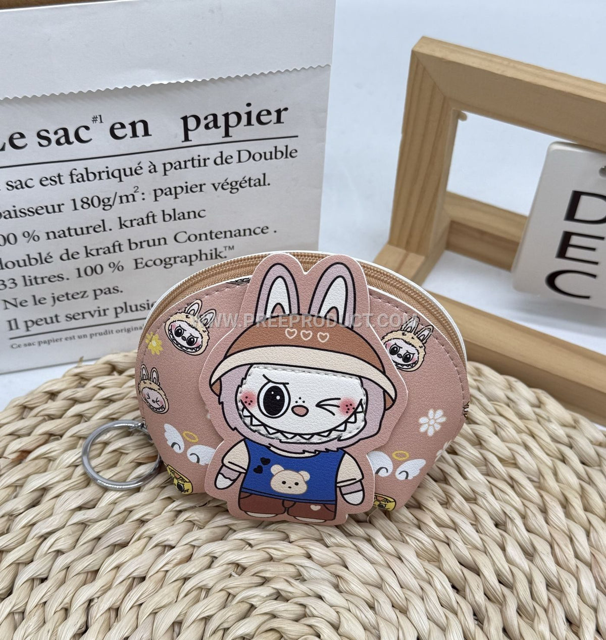 Animal-Print PU Mini Wallet With Key Loop And Cute Shell Charm