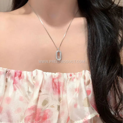 Sterling Silver Double Ring Paperclip Pendant Necklace with Moissanite