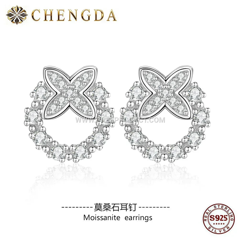 Sterling Silver Minimalist Circular Moissanite Stud Earrings