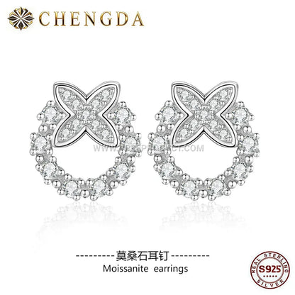 Sterling Silver Minimalist Circular Moissanite Stud Earrings
