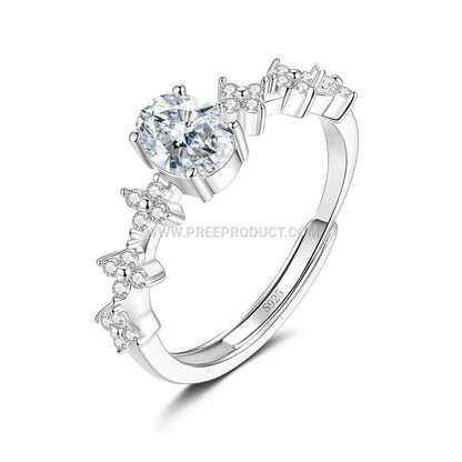 Oval Cut Moissanite Solitaire Sterling Silver Ring
