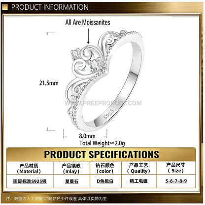 Princess Crown Sterling Silver Band Ring set with Moissanite