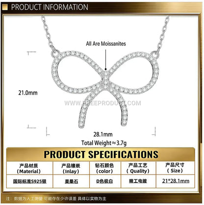 Pave Bowknot Moissanite Pendant Necklace in Sterling Silver