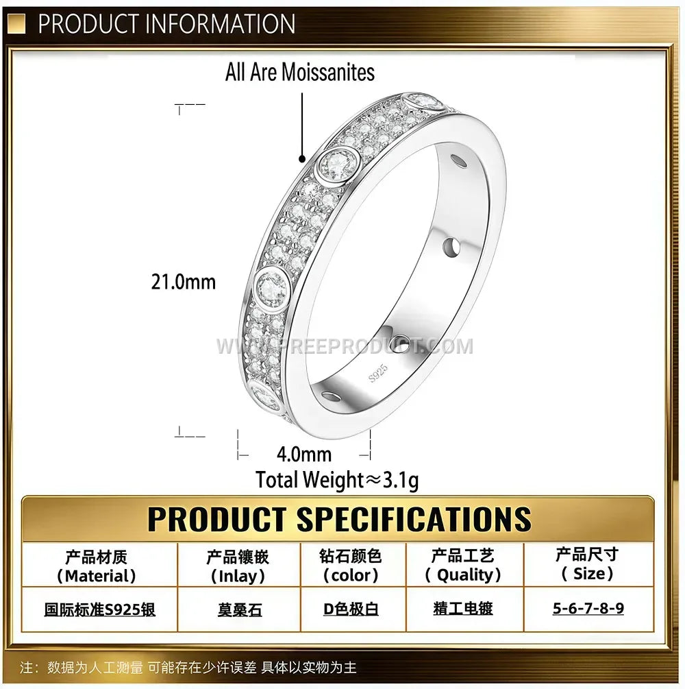 Sterling Silver Moissanite Eternity Band Ring