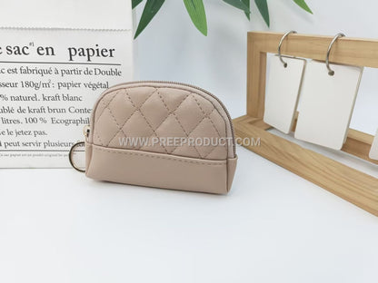 Shell-Shaped PU Diamond-Grid Zip Coin Purse