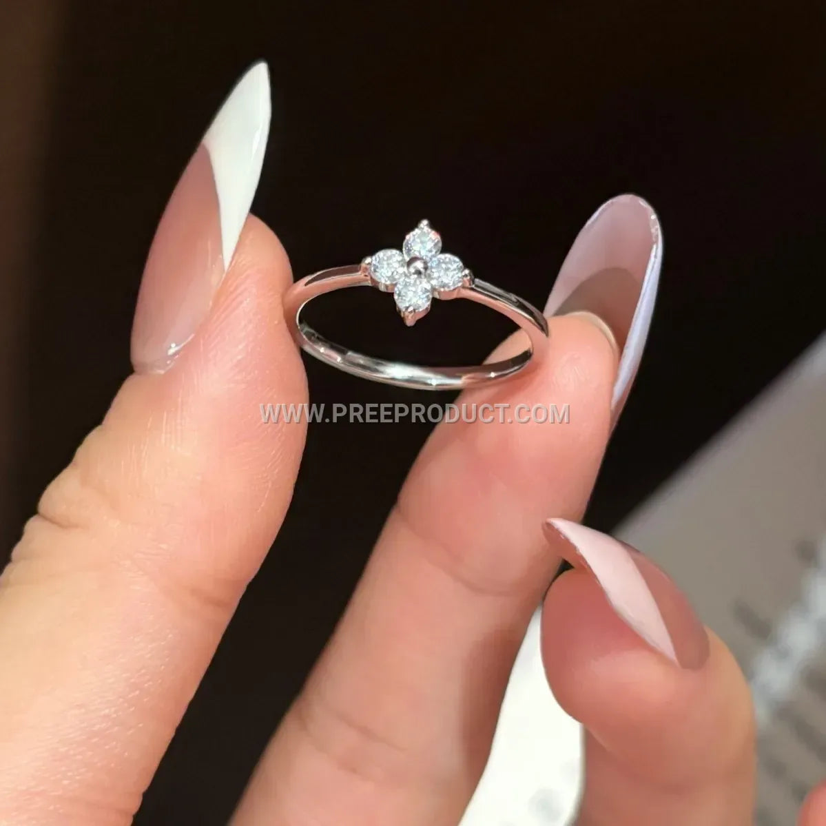 Four Leaf Clover Moissanite Sterling Silver Ring